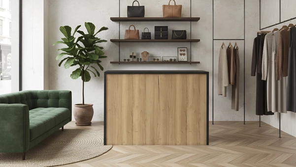 Mostrador de diseño industrial para concept stores, fabricado en España