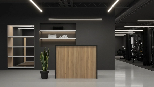 Mostrador recepción Foster 133x68 cm en gimnasio