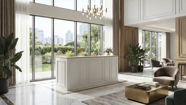 Mostrador blanco elegante para recepciones con encanto