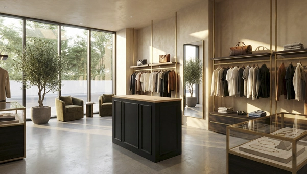 El mostrador de 133 x 68 cm de Inretail queda perfecto en una boutique de estilo mediterráneo