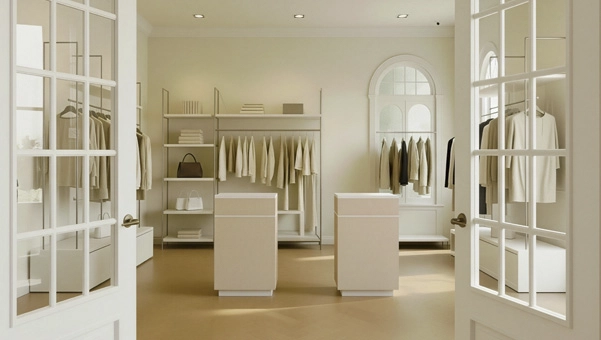 Mostrador blanco para boutique de ropa
