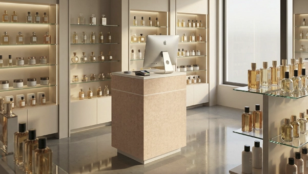 Mostrador de recepción pequeño para perfumerías