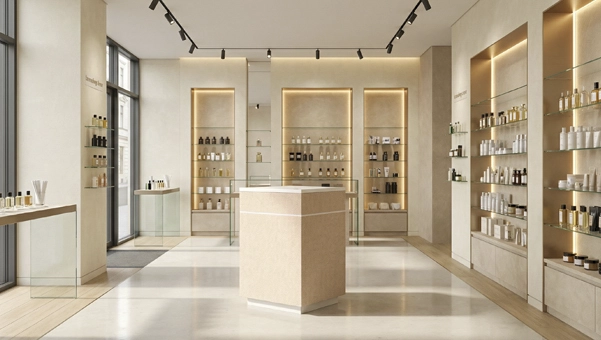 mostradores pequeños para tiendas Koolhaas 68x68 cm en farmacia moderna