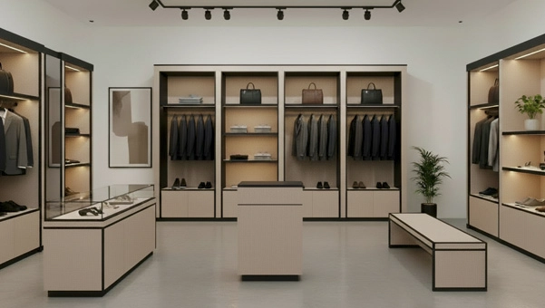mostradores pequeños para tiendas Koolhaas 68x68 cm en tienda de trajes