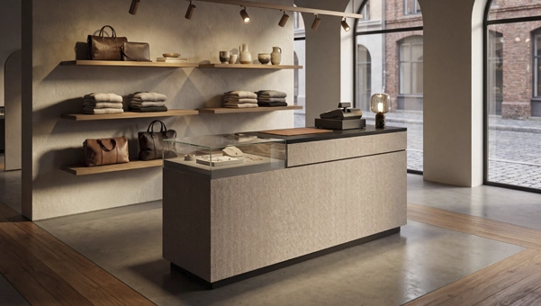 mostradores de diseño para tiendas Koolhaas negro 198x68 cm con vitrina accesorios