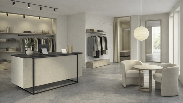 Mostrador Meier en tienda de ropa contemporánea con punto de cobro de diseño