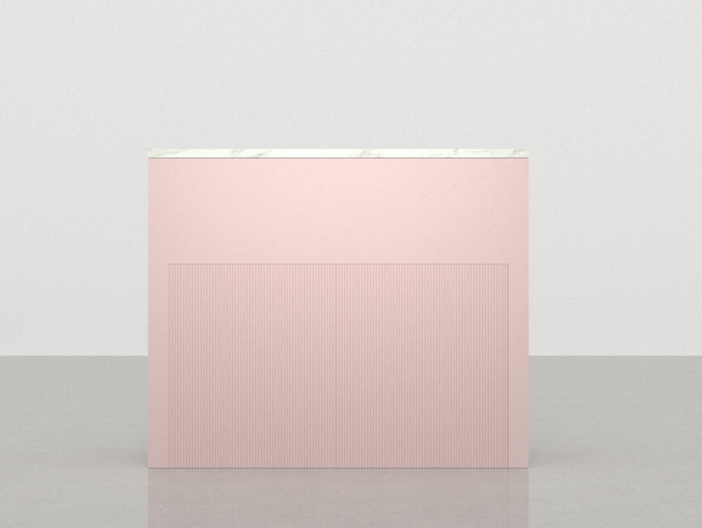 Frontal de mostrador rosa con diseño geométrico estilo Art déco