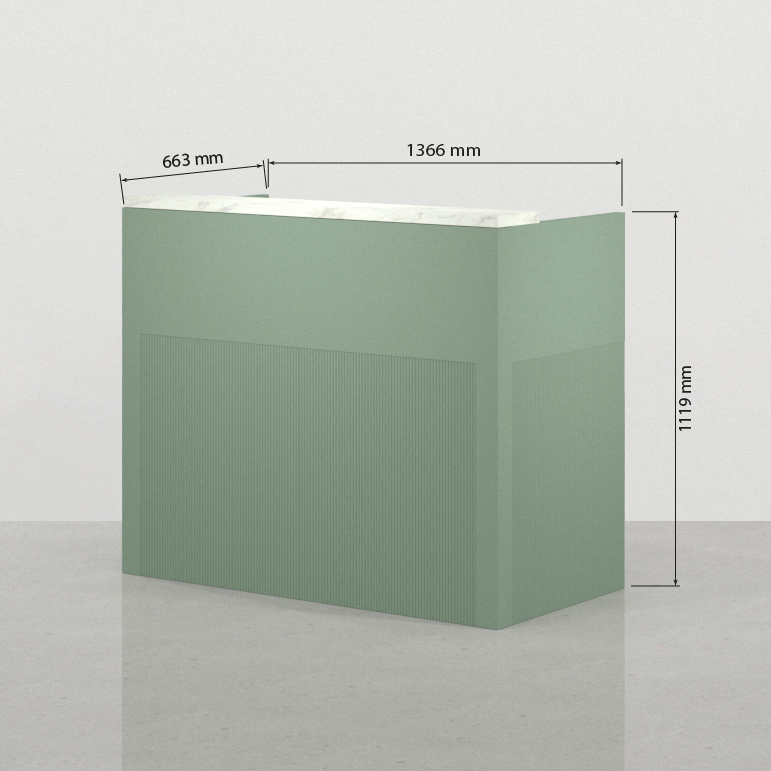 Mostrador Art déco verde para tienda con diseño geométrico y acabado premium