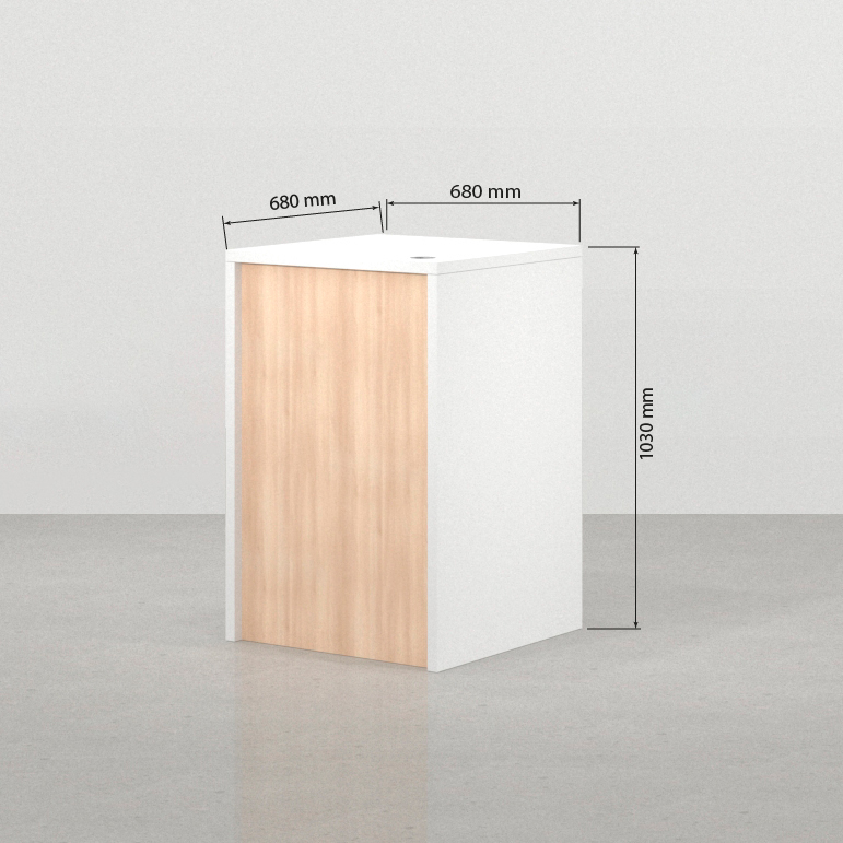 Medidas frontales del mostrador blanco pequeño Foster 68 x 68 cm