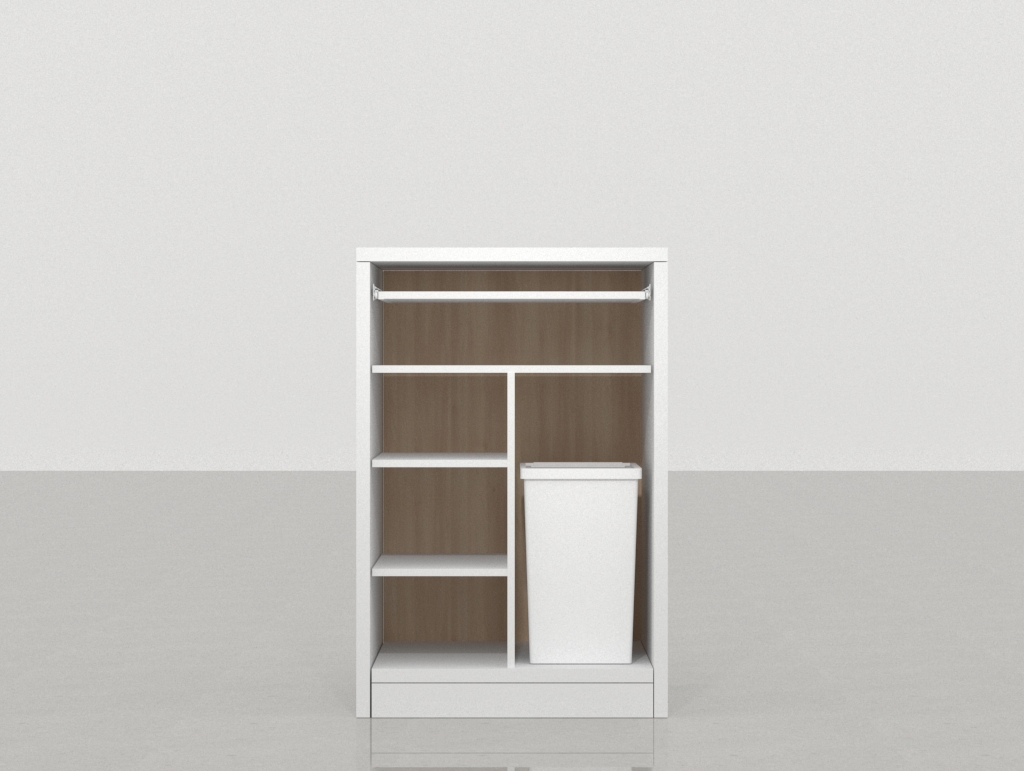 Vista frontal trasera del mostrador funcional Foster 68 x 68 cm en blanco