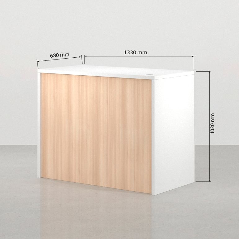 Medidas frontales del mostrador blanco moderno Foster 133 x 68 cm