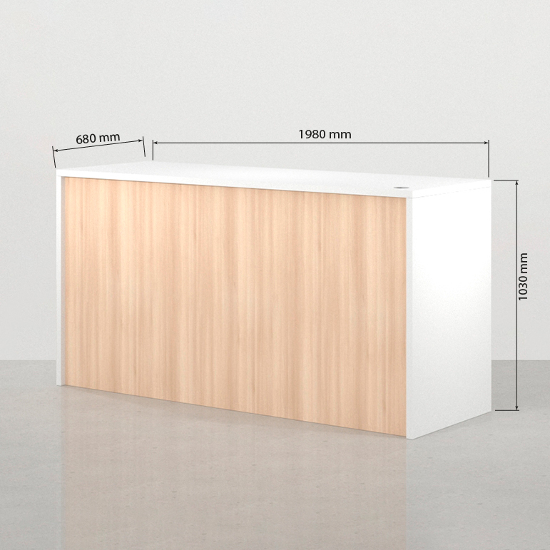 Medidas frontales del mostrador para tienda Foster blanco 198 x 68 cm