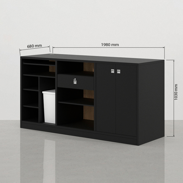Medidas traseras del mostrador para tienda Foster negro 198 x 68 cm