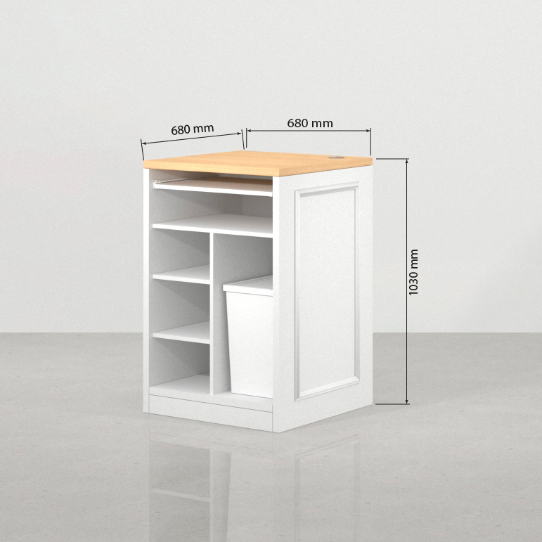 Medidas traseras del mostrador pequeño Hoffman blanco 68 x 68 cm