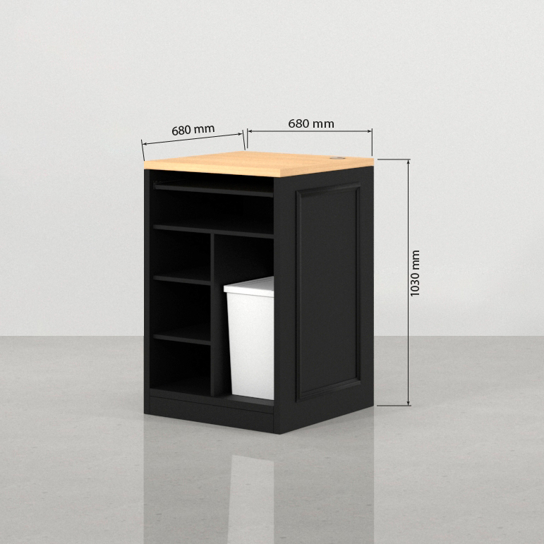 Medidas traseras del mostrador pequeño Hoffman negro 68 x 68 cm