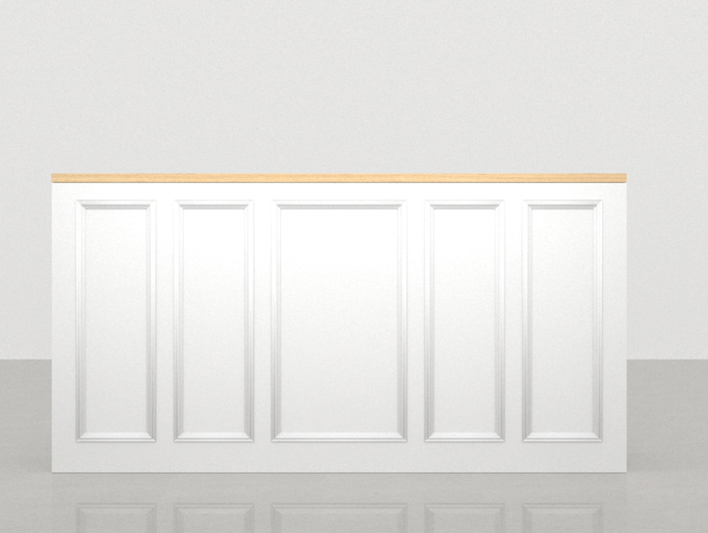 Vista frontal del mostrador para tienda Hoffman blanco 198 x 68 cm