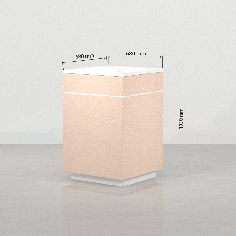 Medidas frontales del mostrador blanco Koolhaas 68 x 68 cm