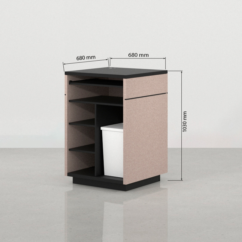Medidas traseras del mostrador pequeño Koolhaas negro 68 x 68 cm