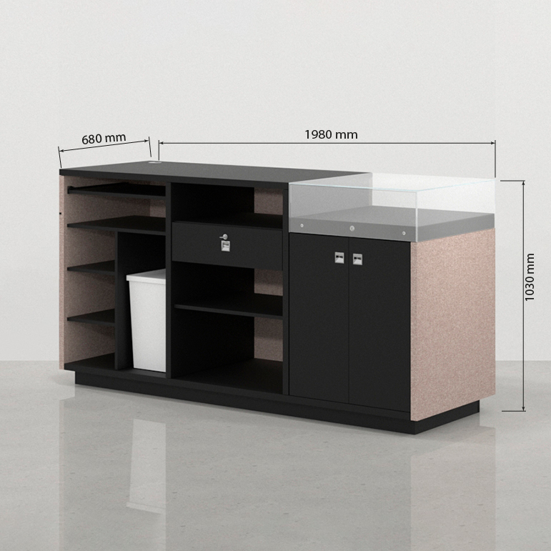 Medidas traseras del mostrador con vitrina Koolhaas negro 198 x 68 cm